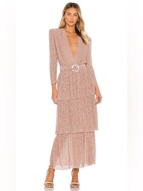 SABINA MUSAYEV Carry Tiered Polka Dot Maxi Dress Size Small Neutral Mauve